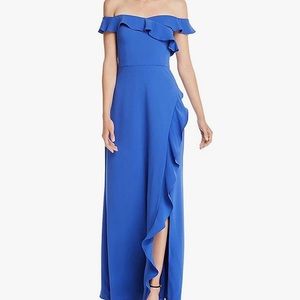 BCBG Women’s Eve Off the Shoulder Ruffled Gown
